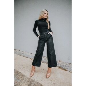 Dear John Jeans Womens 25 Black Audrey High Rise Cropped Coated Wide Leg New